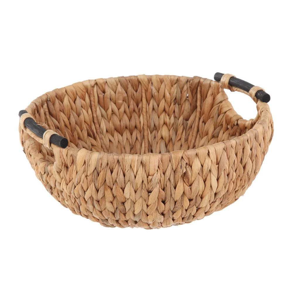Basket Bowl Rattan Woven Fruit Plate with Handle