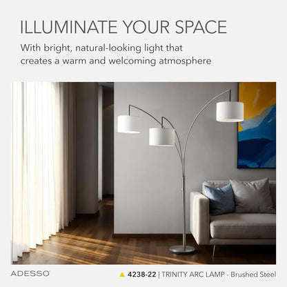 Arc Floor Lamp with 3 Movable Shades – Modern Dimmable Standing Lamp for Living Room or Bedroom