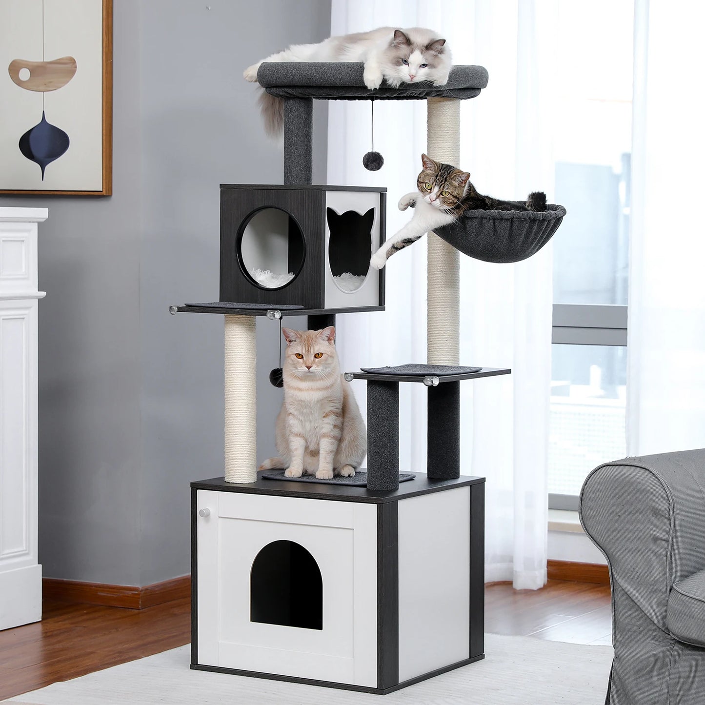 Multi-Level Cat Tree with Hammock & Top Perch – Indoor Cat Tower with Scratching Posts and Cozy Condo