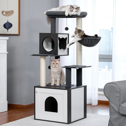 Multi-Level Cat Tree with Hammock & Top Perch – Indoor Cat Tower with Scratching Posts and Cozy Condo