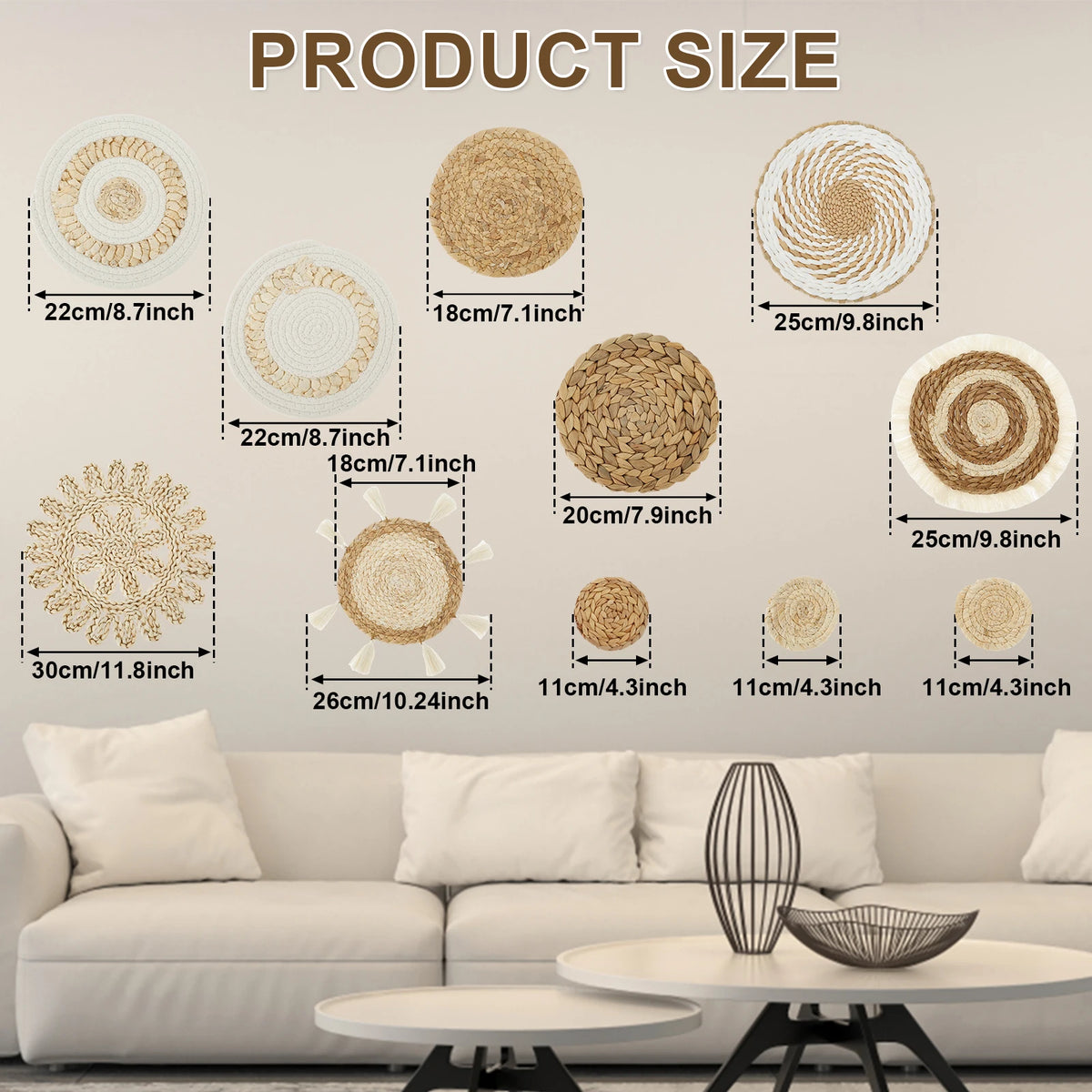 Seabreeze Natural Woven Wall Basket Collection – 11 Piece Set