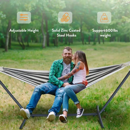 Hammock with Adjustable Stand – Heavy Duty 600lb Capacity Portable Hammock Bed with Storage Bag