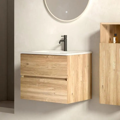 24" Wall Mount Vanity with Ceramic Sink – Modern Floating Bathroom Cabinet in Walnut & Black Finish
