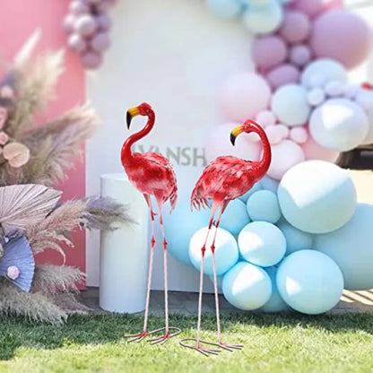 Metal Flamingo Garden Statues 2Pcs Outdoor Yard Art