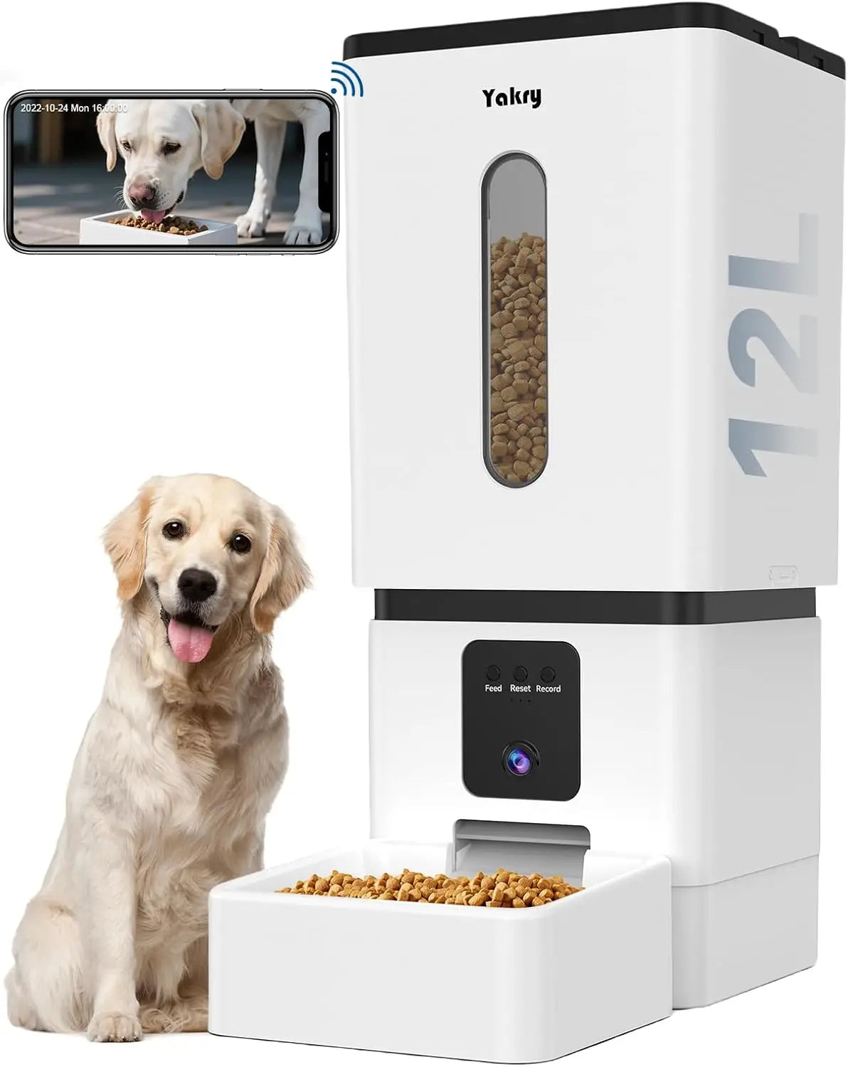 Automatic Dog Feeder with Camera 12L Capacity – Smart App Controlled Food Dispenser for Large Dogs