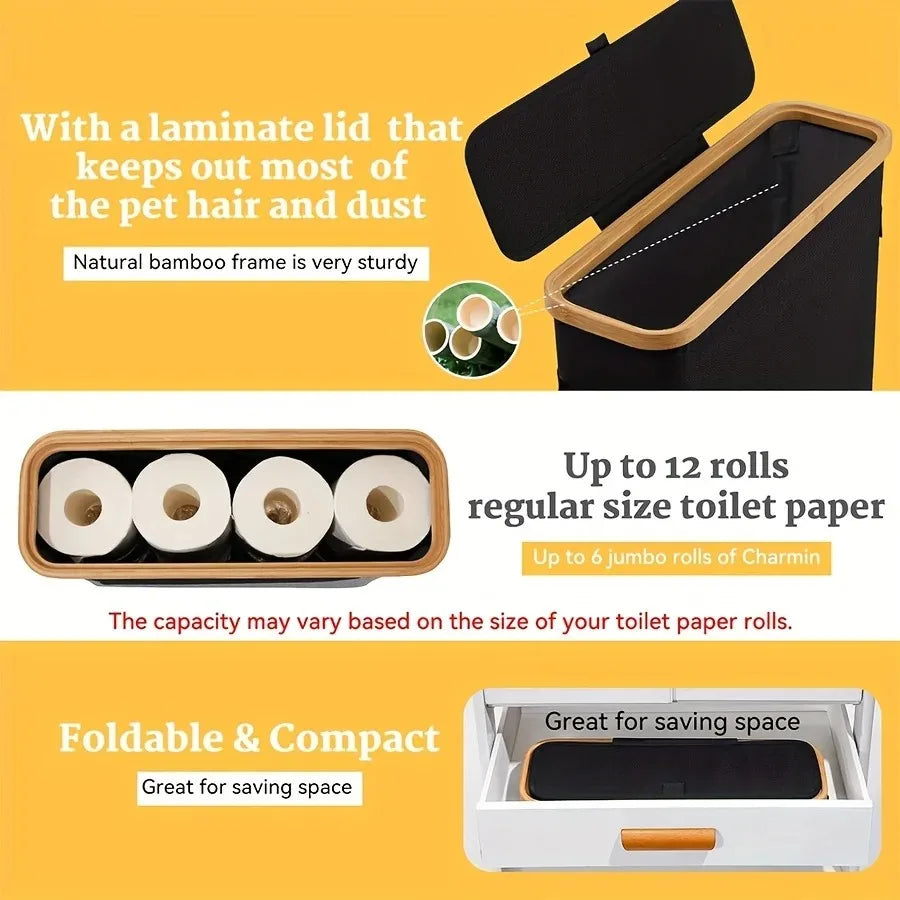 Bamboo Toilet Paper Storage Basket With Lid