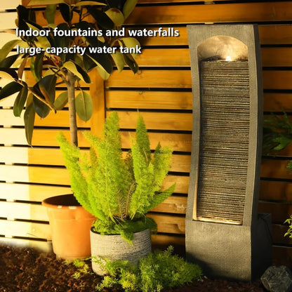 Modern Indoor Outdoor Water Fountain – LED Lighted Floor Water Feature with Cascading Design