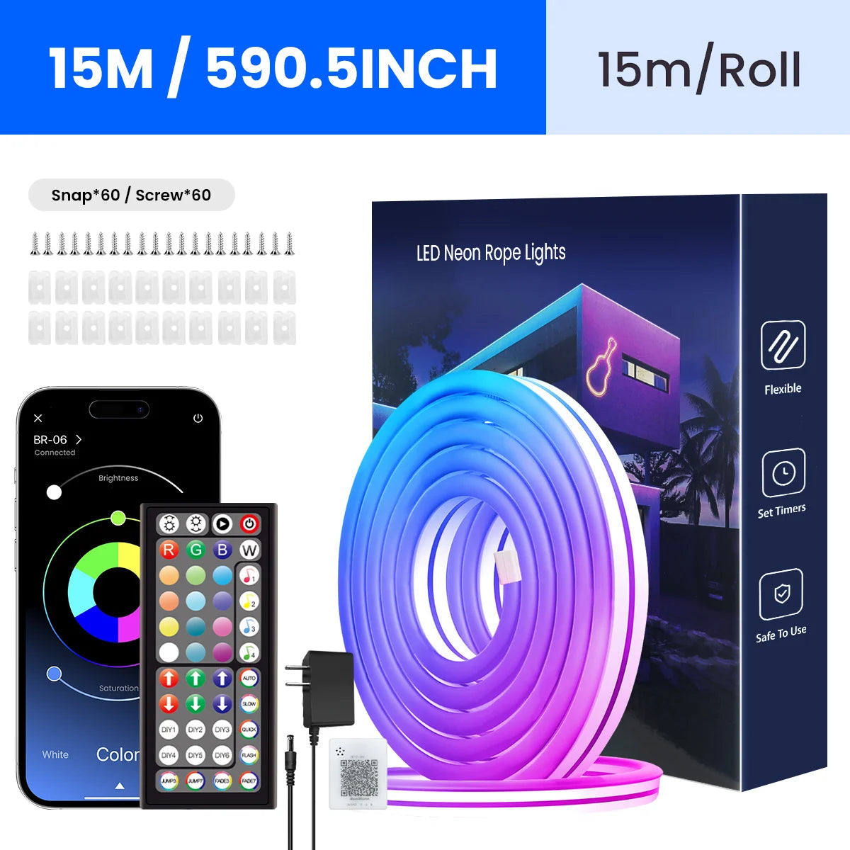 LED Rope Lights Flexible Strip Remote APP