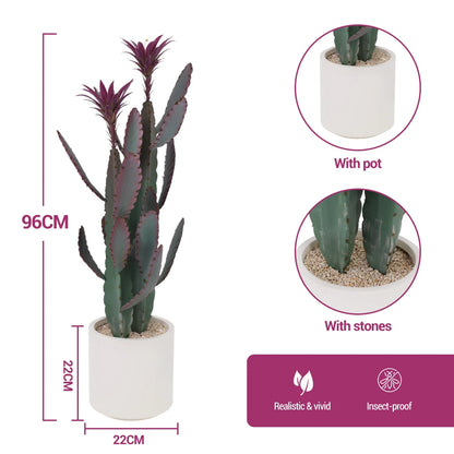 37.8" Artificial Cactus Plant with Purple Flower – UV Resistant Faux Floor Plant for Indoor Outdoor Decor