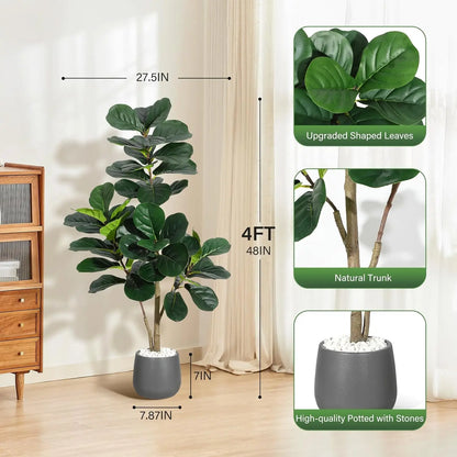 Artificial Fiddle Leaf Fig Tree (4–7 FT) – Lifelike Faux Indoor Floor Plant with Pot for Home & Living Room Decor