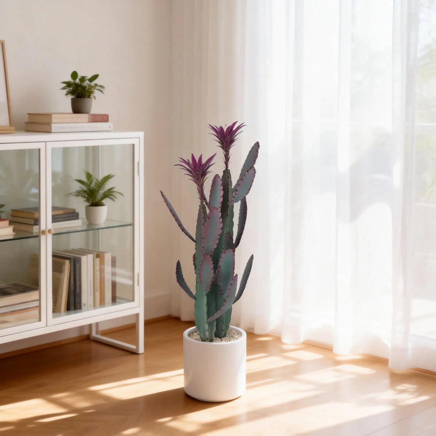 37.8" Artificial Cactus Plant with Purple Flower – UV Resistant Faux Floor Plant for Indoor Outdoor Decor