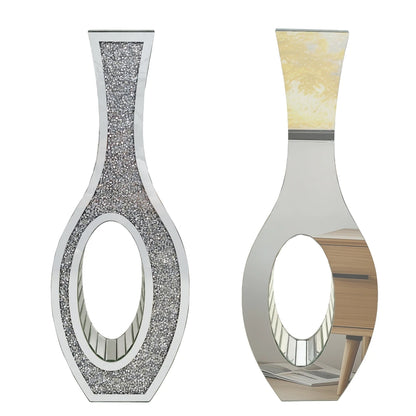 Tall Silver Mirrored Floor Vase – Crystal Crushed Diamond Decorative Glass Vase for Living Room or Entryway