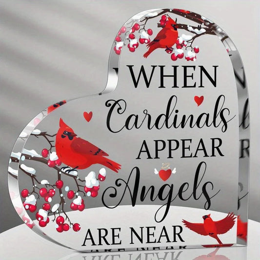Red Cardinal Memorial Crystal Heart – Sympathy Gift Acrylic Centerpiece for Loss of Loved One