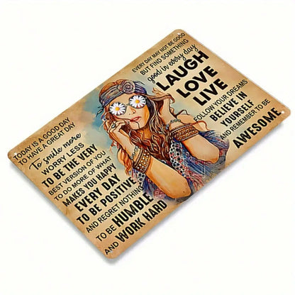 Tin Sign Laugh Love Live Vintage Hippie 8x12 Inches