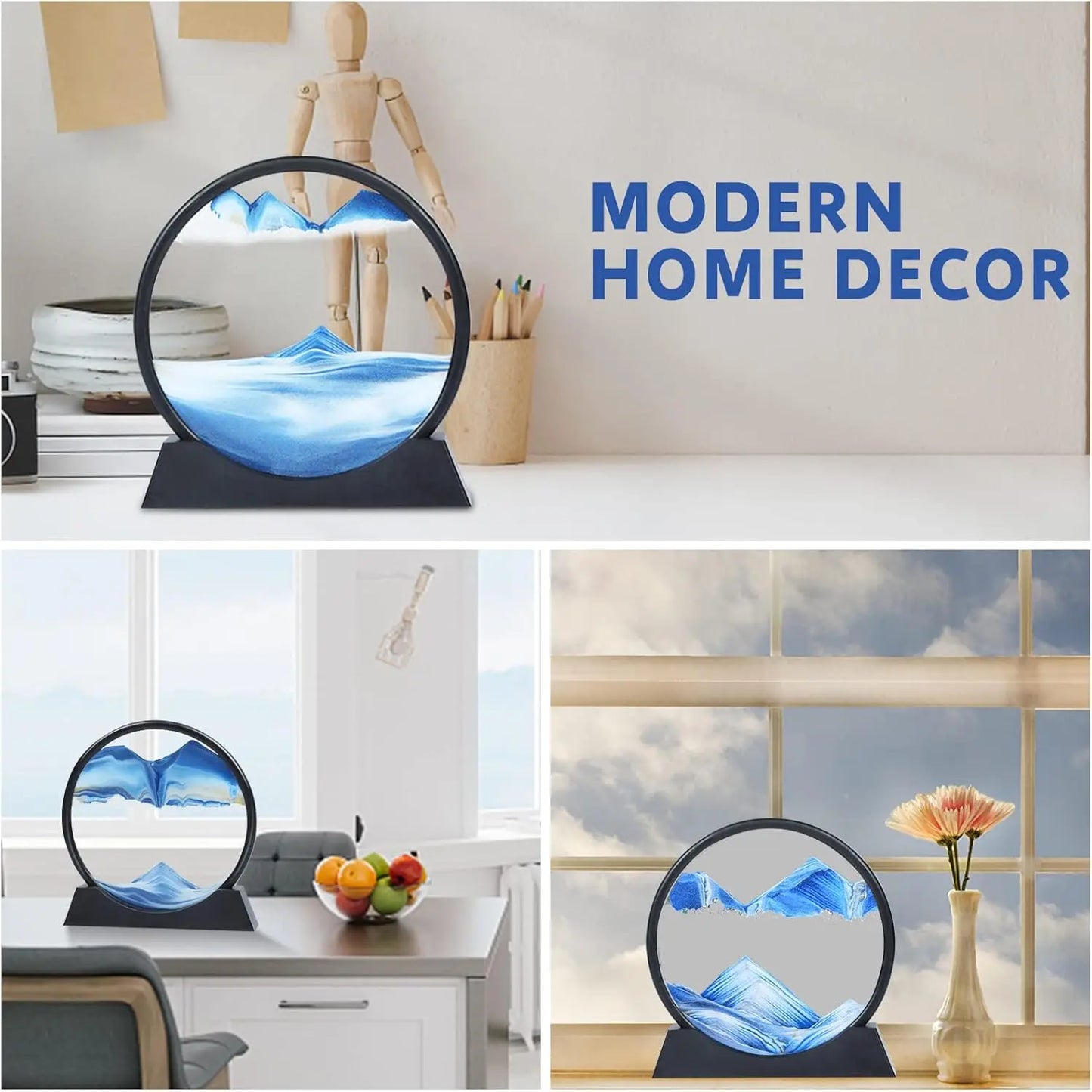 3D Hourglass Quicksand Moving Sand Art Picture Round Glass Deep Sea Sandscape