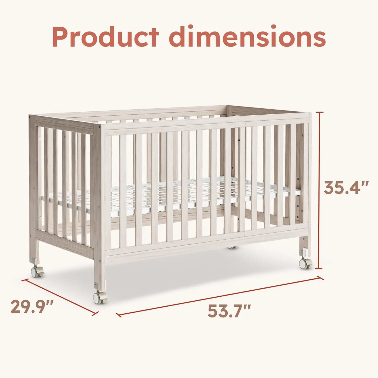 Convertible Crib with Adjustable Height – Baby Crib to Toddler Daybed Nursery Furniture
