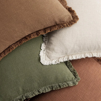 Decorative Couch Pillow Covers Neutral Linen Fringe Throw Pillows Set of 4 Soft Rustic Cushions Boho Farmhouse Pillowcases for Bed Sofa Living Room Spring Decor 18x18 Inch Beige/Brown/Green