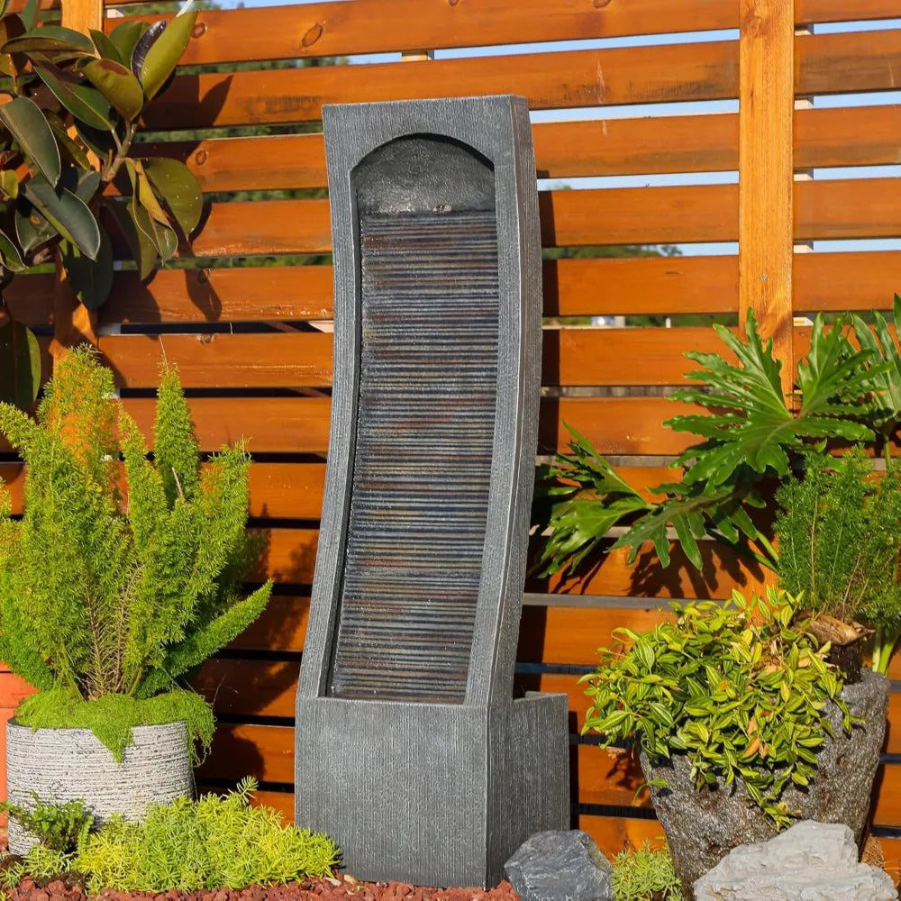 Modern Indoor Outdoor Water Fountain – LED Lighted Floor Water Feature with Cascading Design
