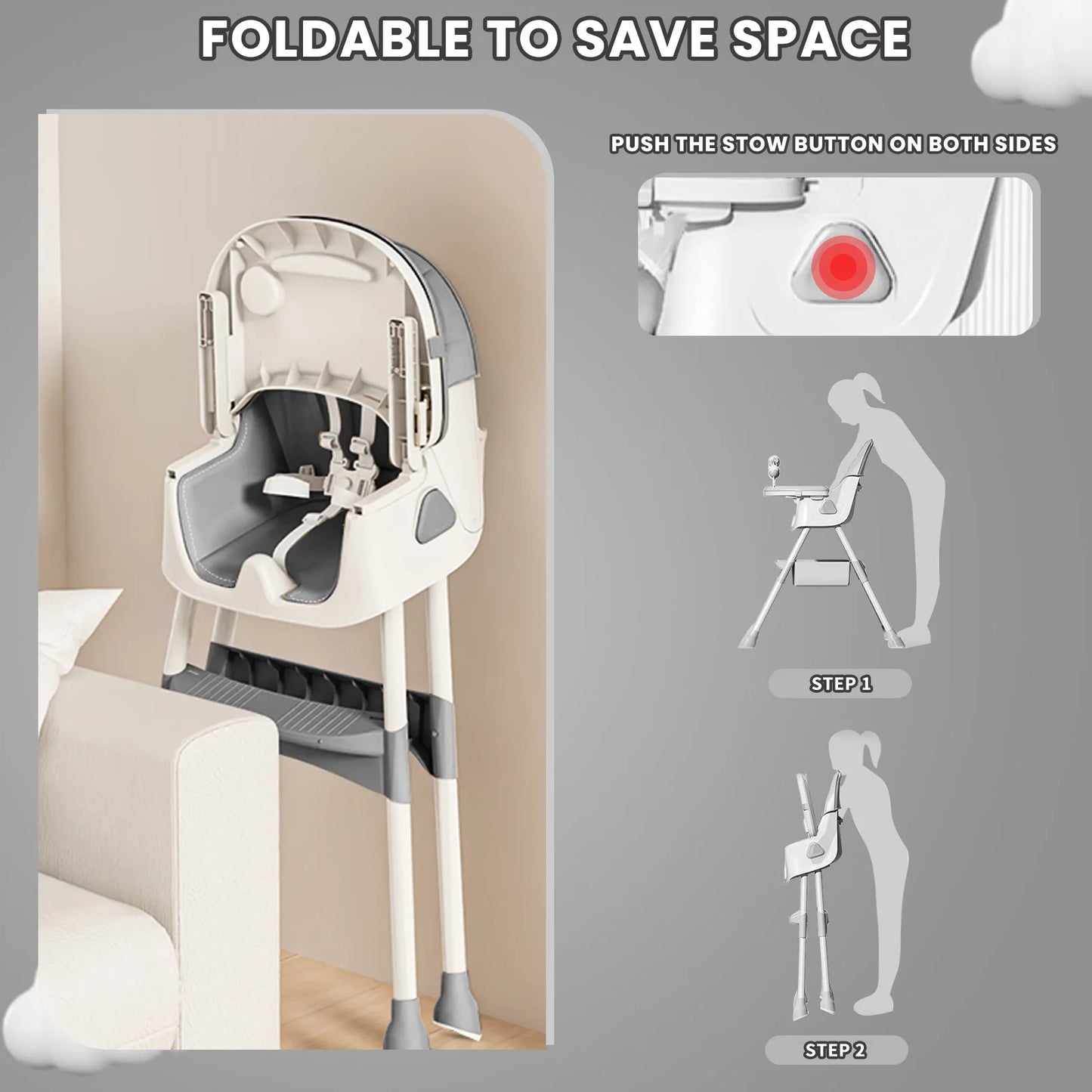 Foldable High Chair Easy Clean