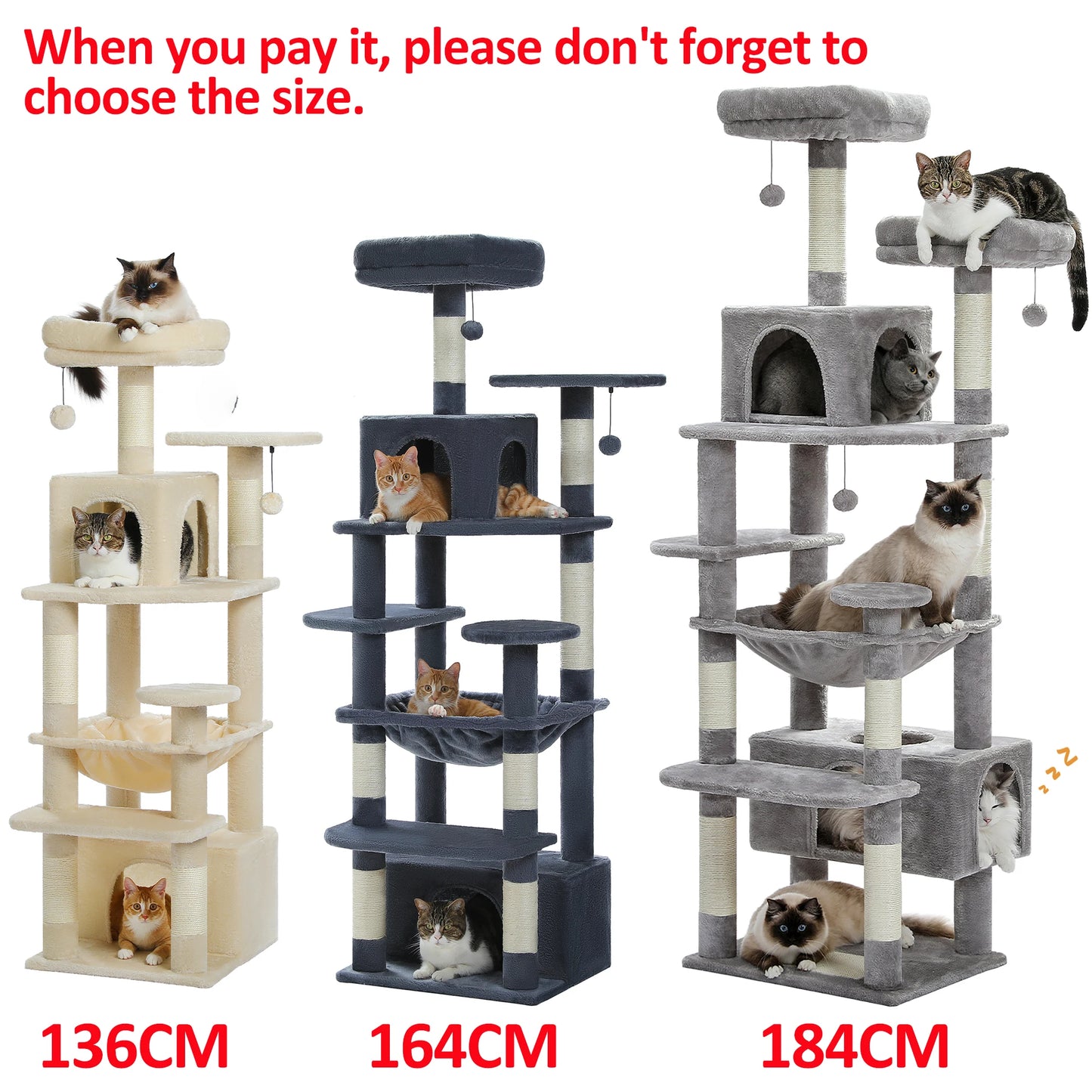 Large Cat Tree Tower with Hammock, Padded Perches & Condos