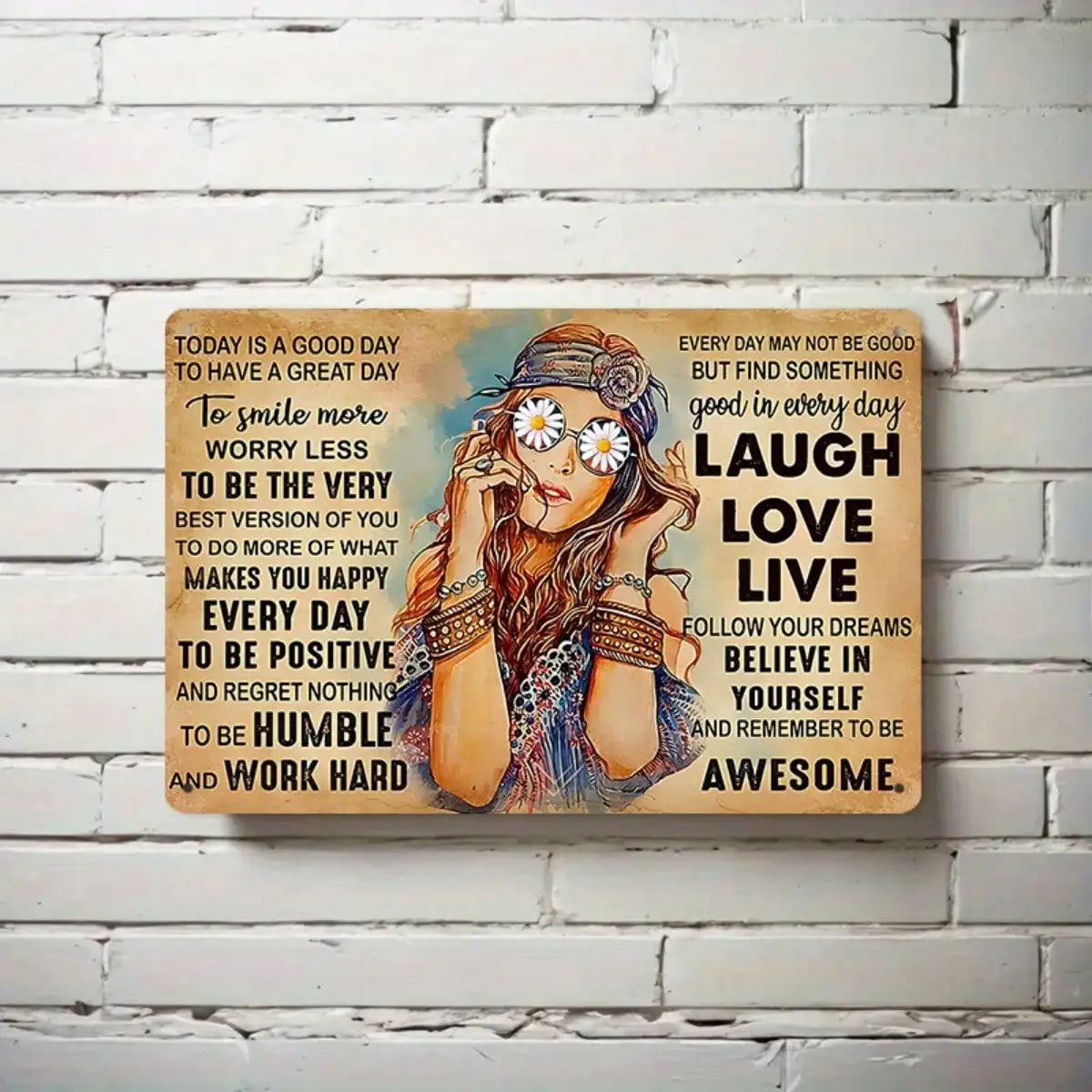 Tin Sign Laugh Love Live Vintage Hippie 8x12 Inches