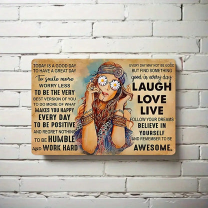 Tin Sign Laugh Love Live Vintage Hippie 8x12 Inches