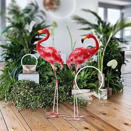 Metal Flamingo Garden Statues 2Pcs Outdoor Yard Art