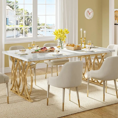 63" Modern Dining Table with Brass Accents – Large Rectangular Statement Table for Kitchen & Dining Room