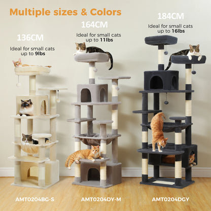 Large Cat Tree Tower with Hammock, Padded Perches & Condos