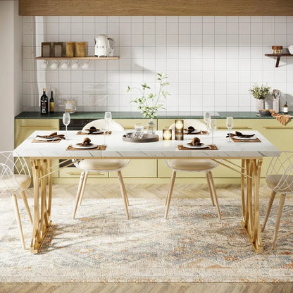 63" Modern Dining Table with Brass Accents – Large Rectangular Statement Table for Kitchen & Dining Room