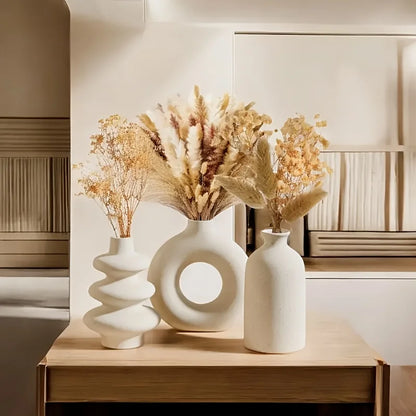 Gulf Sands White Ceramic Vase Trio