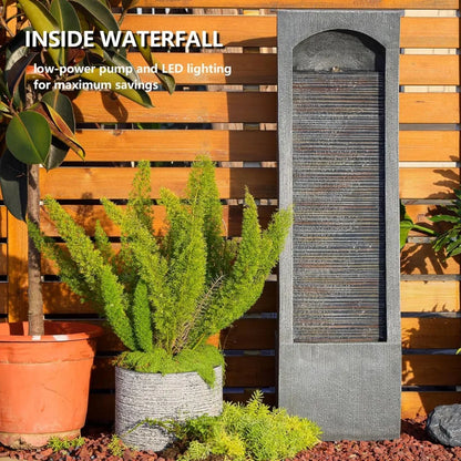 Modern Indoor Outdoor Water Fountain – LED Lighted Floor Water Feature with Cascading Design