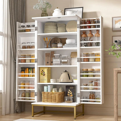 Freestanding Pantry Cabinet with Adjustable Shelves – Tall Kitchen Storage Organizer for Food & Essentials