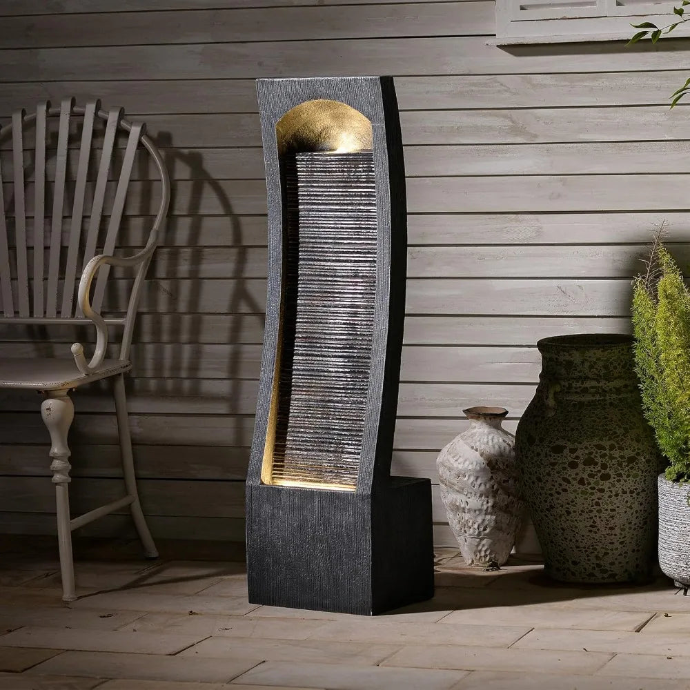 Modern Indoor Outdoor Water Fountain – LED Lighted Floor Water Feature with Cascading Design