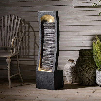 Modern Indoor Outdoor Water Fountain – LED Lighted Floor Water Feature with Cascading Design