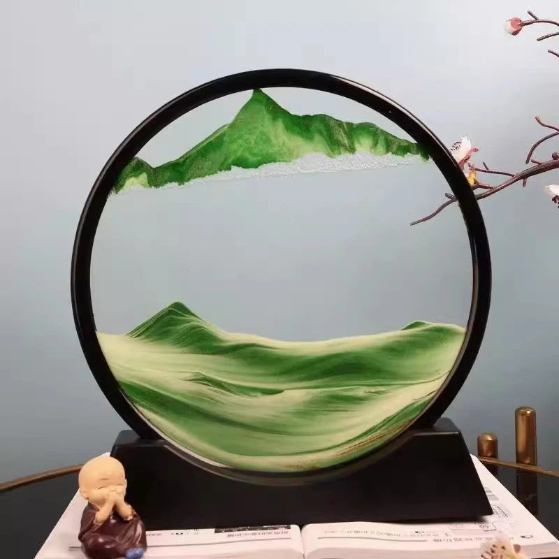 3D Hourglass Quicksand Moving Sand Art Picture Round Glass Deep Sea Sandscape