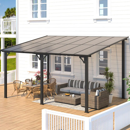 Hard Top Lean-To Gazebo Pergola – Wall-Mounted Steel Roof Patio Cover for Backyard & Outdoor Living